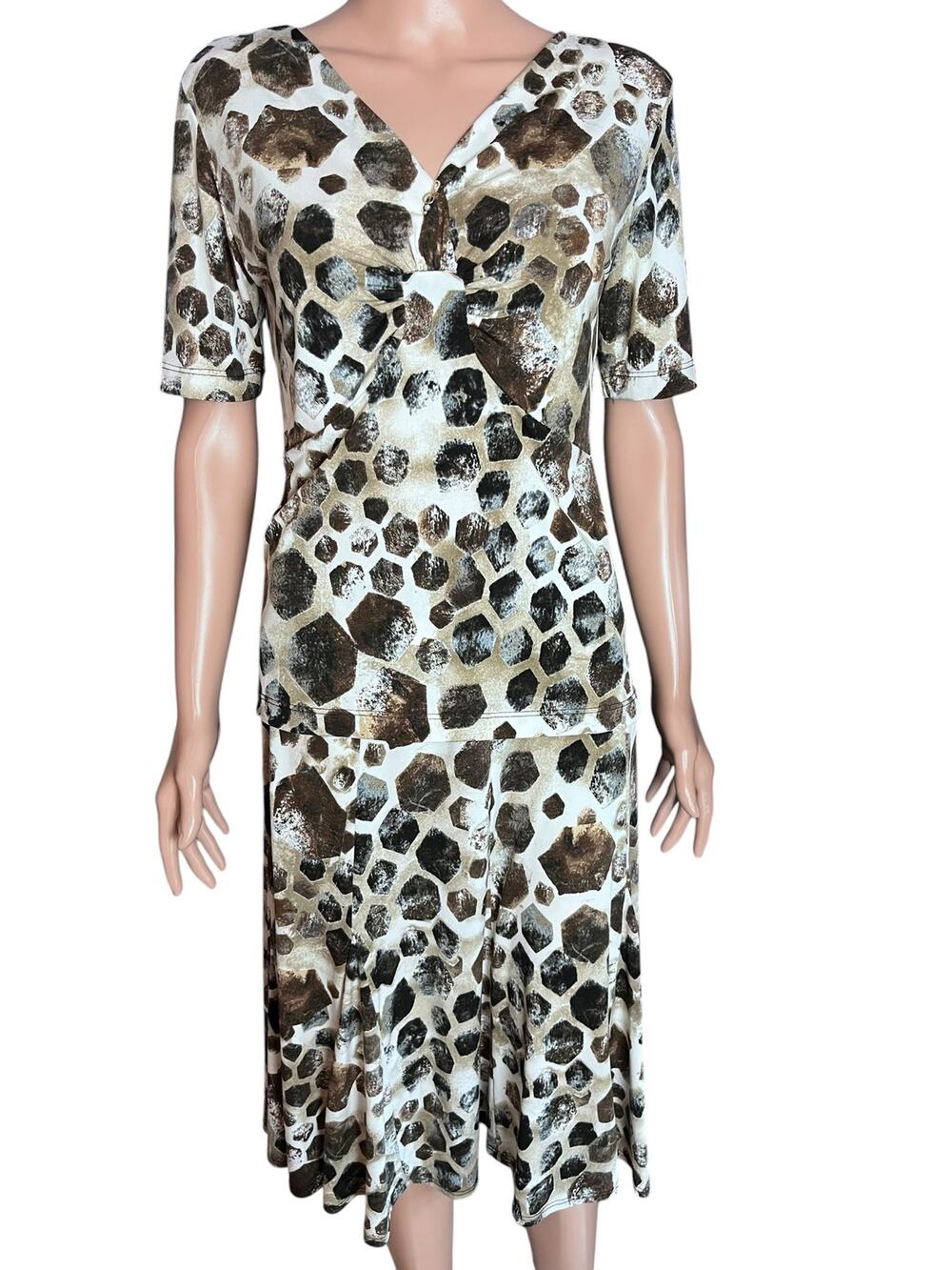 Chicos Skirt Set Small Brown Giraffe Print A-Line Workwear Clean Girl Retro